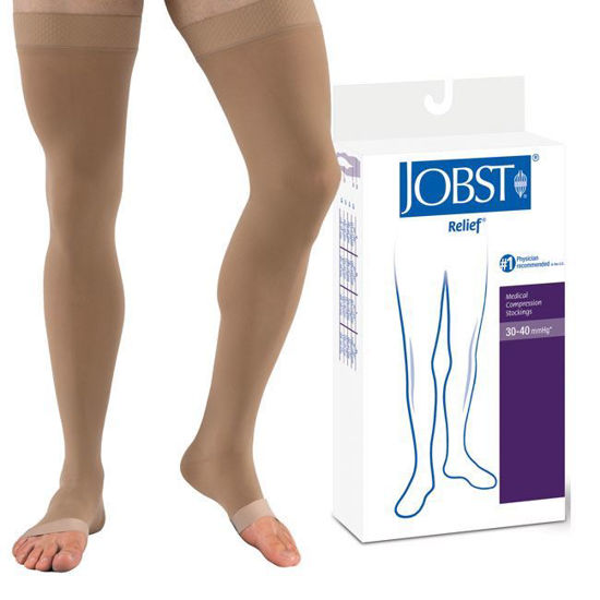  Thigh High Compression Stockings, Open Toe, Pair, Firm