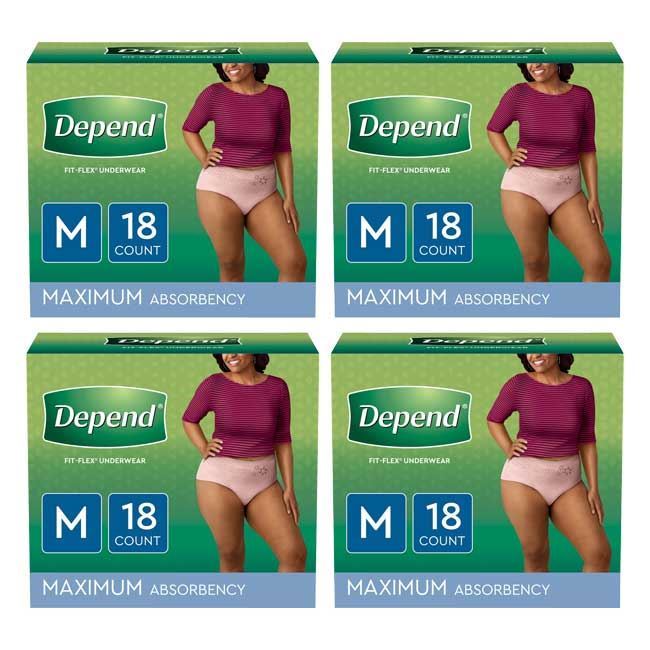 Depend Protective Underwear, Depends Women's Fit-Flex, Medium, 31-37  Waist, 18 per pack, case/2